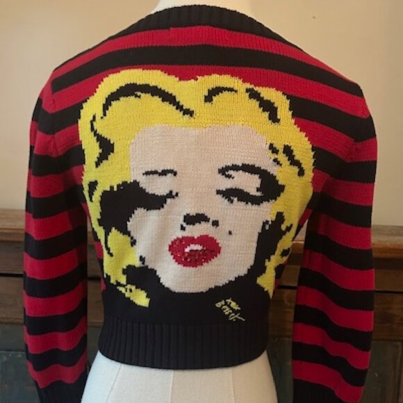Vintage Betsey Johnson Marilyn Monroe Striped Cropped Cardigan